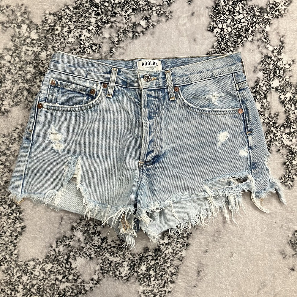 Agolde Denim Shorts Womens Size 26 Distressed Cut Off Frayed Raw Hem Light‎ Wash
